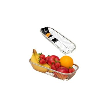 Imagem de Travessa Retangular Aramada em Aço Inox, 31x13x6cm, Design Moderno, para Servir Alimentos, Petiscos, Pães, Batatas Fritas