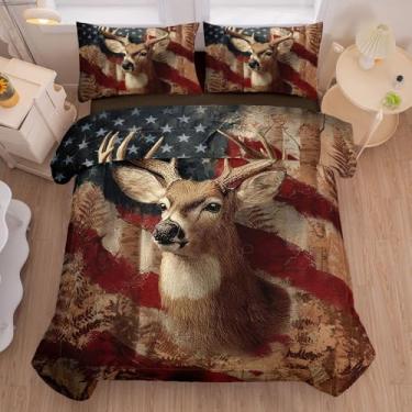 Imagem de Helloosuu Conjunto de edredom solteiro com estampa de veado, 5 peças, para meninos, adultos, adolescentes