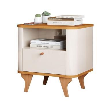 Imagem de Mesa De Cabeceira Aruma Slim Com Cantos Arredondados Off White Com Nature