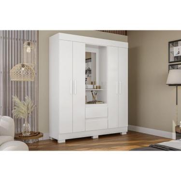 Imagem de Guarda Roupa Solteiro 4 Portas E 2 Gavetas C/ 1 Espelho Isabely Branco - Acp