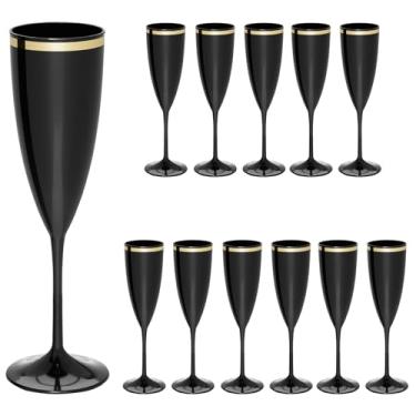 Imagem de Taça Acrilico De Espumante 170ml 12pcs Borda Dourada Prime (PRETO)