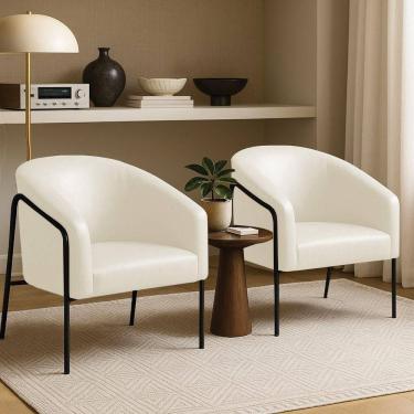 Imagem de Poltrona Sala Industrial Alta Preto Kit 2 Stella Sintético Pu Bege D03 - D`rossi