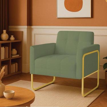 Imagem de Poltrona Sala Industrial Alta Tubo Dourado Elisa Bouclê D03 - D`rossi Cor Pistache