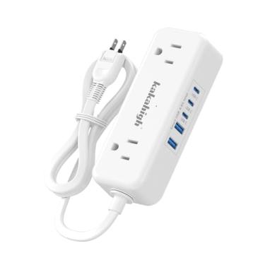 Imagem de Extensão de tomada plana de 2 pinos, cabo de extensão de 2 pinos de 1875 W com tomada plana giratória de 180°, adaptador de tomada dos EUA para o Japão com 4 CA 3 USB, cabo de