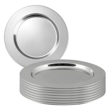 Imagem de Kit 24 Sousplat Redondo Mesa Posta Jantar Em Aço Inox Prateado 32cm - 