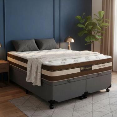 Imagem de Cama Box Baú Queen Suede + Colchão Esplendor Molas Ensacadas Luckspuma 158x198x75 Cinza