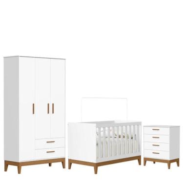 Imagem de Quarto De Bebê Flip Com Cômoda Gaveteiro Branco Acetinado Com Berço Americano - Reller