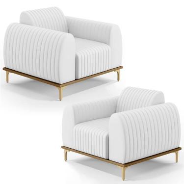 Imagem de Kit 2 Poltronas Decorativas Base Gold Molino D06 Pu C-12 Branco - Mpozenato