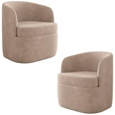 Imagem de Kit 2 Poltronas Giratória Decorativa Para Sala Dandara Z08 Veludo Bege - Mpozenato