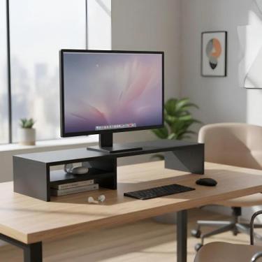 Imagem de BASE PARA MONITOR TV TELA SUPORTE PC SETUP GAMER COM PRATELEIRA 100x20