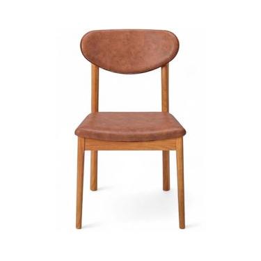 Imagem de Cadeira De madeira Catarina Encosto e Assento Estofado 50 x 84 x 58 cm (L x A x P) - Cor Champagne Tecido Corino Caramelo 133B