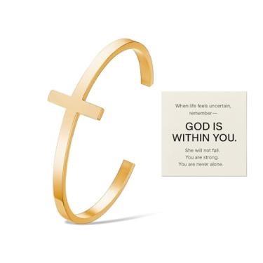 Imagem de 72ore Pulseira cruzada, fé, versículo bíblico, pulseira de força inspiradora para mulheres, salmo 46:5, joia cristã, presente para ela, Large, Aço inoxidável, Sem Pedra Preciosa