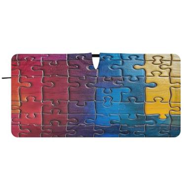 Imagem de Blueangle Quebra-cabeça padrão fragmento pára-brisa para-sol - 149.9 cm x 76.2 cm dobrável carro janela frontal blocos pára-sol raios UV viseira de sol (455)