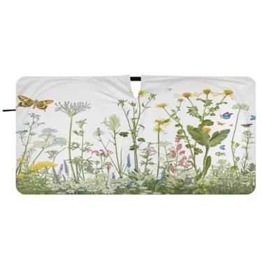 Imagem de Blueangle Sombra solar para para-brisa de ervas e flores coloridas - 157,5 cm x 81,3 cm dobrável para janela dianteira do carro bloqueia raios UV viseira de sol (915)
