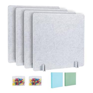 Imagem de Pacote com 4 divisórias acústicas de privacidade de 59,9 cm x 59,9 cm, divisória de mesa portátil, divisória de mesa, isolamento visual, para recepção de estudante, biblioteca de escritório
