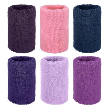 Imagem de YELARXI Pulseiras de suor, pulseiras para esportes de suor, 10 x 7,6 cm, pacote com 6 e cores escuras, adequado para (tênis/basquetebol/futebol/corrida/malhar/homens e mulheres)