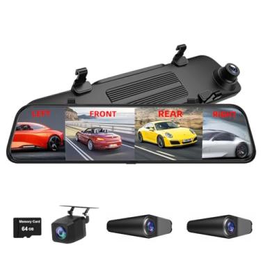 Imagem de Câmera panorâmica de 360 graus com 4 canais 4K, câmera frontal e traseira, com aplicativo WiFi ADAS BSD, visão noturna HD 1080p, DVR para carro, tela IPS retrovisor de 30 cm, lente lateral tubarão à