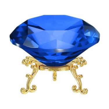 Imagem de PATIKIL Peso de papel de cristal de diamante, peso de papel de cristal de 100 mm / 3,94" com base de metal dourado 25 para decoração de mesa de escritório em casa, enfeites de festa de casamento, azul