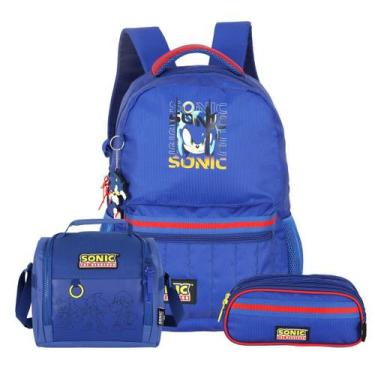 Imagem de Kit Mochila Sonic Costas Lancheira E Estojo Triplo Juvenil, Azul
