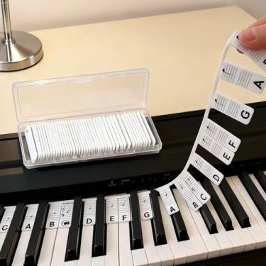 Imagem de Etiquetas de silicone para teclado de piano, guia de notas removível para pianos de 88 e 61 teclas, auxílio de aprendizagem para iniciantes com visor duplo