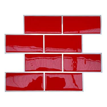 Imagem de Pastilha Adesiva Resinada Metrô, Vermelho/Rejunte Branco, 1m², 9 unidades, Cromo Sign