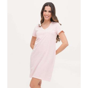 Imagem de Camisola Listrada Renda Manga Curta Marisa-29043, Rosa, G