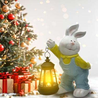 Imagem de Estátua de coelho ao ar livre, lanterna solar para jardim, quintal, gramado, pátio, coelho, branco, estatueta de decoração de casa, presentes de Dia das Bruxas para mãe, avó, mulheres