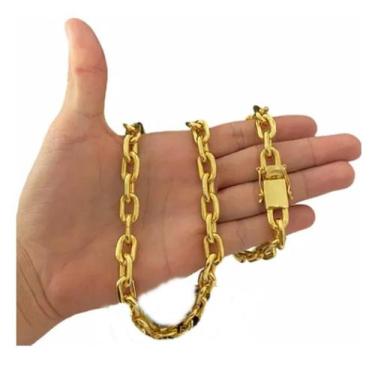 Imagem de Cordão 14mm Cadeado Banhado A Ouro excelente qualidade - A.R Variedade