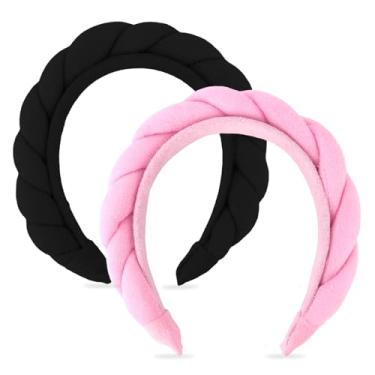 Imagem de Amariver 2 faixas de cabeça de spa para mulheres, cuidados com a pele, para lavar o rosto, maquiagem, faixa de cabelo de tecido felpudo, faixa de cabeça rosa azul para lavagem facial para mulheres e