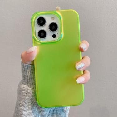 Imagem de Capa protetora fosca, verde neon iridescente, que muda de cor, para iPhone 16, 15, 13, 14 Pro Max, fina e fofa, verde, para iPhone 14 Pro