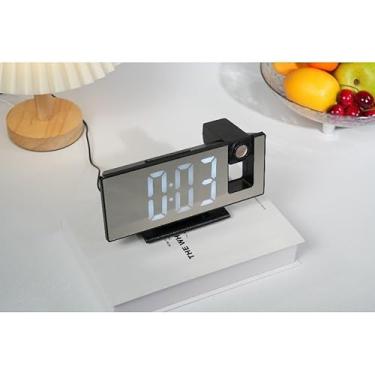 Imagem de Relógio Digital Espelhado Com Projetor Holográfico – Projeta Horário No Teto Ou Parede Alarme Termômetro Calendário