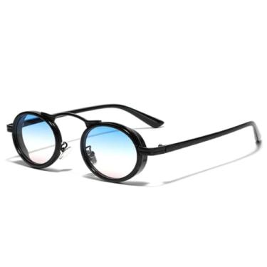 Imagem de Óculos de Sol Retro Punk Feminino Pequeno Oval Degradê UV400 Masculino Tendência Semi-metálico (Preto com degradê azul)