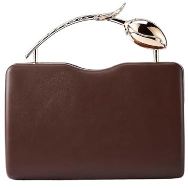 Imagem de louceko Bolsa de mão exclusiva de couro PU Love Rose Handle Bolsa de casamento para noite Bolsa de mão formal para mulheres presente de dia dos namorados, Café marrom