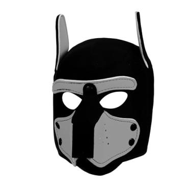 Imagem de BDZBREN Máscara de cachorro com capuz para cachorros – Capuz macio de neoprene para brincar com focinheira removível, equipamento para cosplay e festa à fantasia de adultos