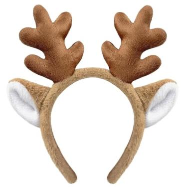 Imagem de Tiny Chou Tiara de chifres de rena, tiara de chifre de Natal para mulheres adultas, orelhas de animais fofas, cervo, acessório para cabeça de Halloween