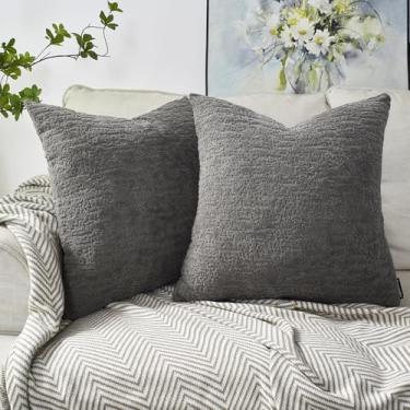 Imagem de Booque Valley Conjunto de 2 capas de almofada de veludo boho macias e fofas, modernas texturizadas, fronhas decorativas para sofá, sala de estar, 45 x 45 cm, cinza rústico