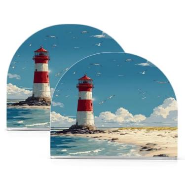 Imagem de Qilmy Porta-guardanapos de acrílico Lighthouse, suporte de lenços de mesa independente transparente, dispensador de papel de coquetel para cozinha, jantar, restaurante, bar, decoração, 2 unidades