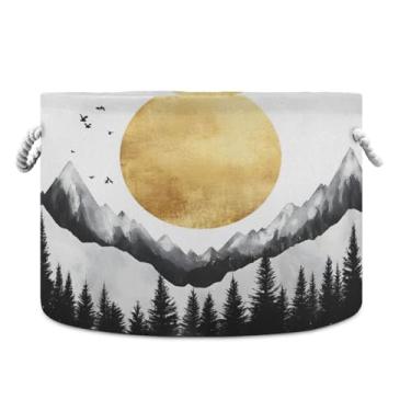 Imagem de JUZIHAI Cesta de armazenamento dobrável para paisagem, cesto de roupa suja para bebê, cobertor com alças de corda de algodão, caixa de brinquedos dobrável, organizador de armário para quarto, berçário