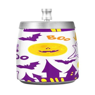 Imagem de Qilmy Cinzeiro de aço inoxidável Cartoon Ghosts com tampa - Cinzeiro de cigarro à prova de vento sem cheiro sem fumaça para casa, escritório, carro, pátio, varanda (uso interno e externo)