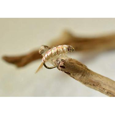 Imagem de Moscas de pesca Scud Nymph | Escolha entre oliva, marrom e rosa | Ganchos de mosca com assinatura Mustad | Perfeito para truta (1 dúzia de caramelo)
