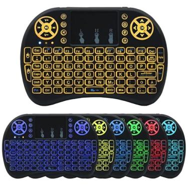 Imagem de 1 mini teclado sem fio com touchpad – retroiluminação de 7 cores, design compacto para Android TV Box e PC, controle multifuncional, preto