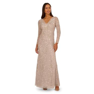 Imagem de Adrianna Papell Vestido longo feminino de manga comprida com contas, Mármore, 50