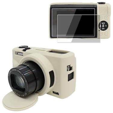 Imagem de VOVMOEYA Capa de câmera para Canon Powershot G7 X Mark III com 2 peças protetoras de tela de proteção total macia G7X III capa de silicone destacável capa protetora para Canon G7XIII G7X3-bege