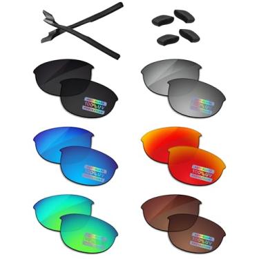 Imagem de Bowyer 6 pares de lentes polarizadas de substituição e kits de borracha para óculos de sol Oakley Half Jacket 2.0 OO9144 (preto + espelho de titânio + espelho azul surf + espelho vermelho fogo +