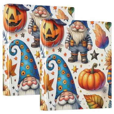 Imagem de Pasta de arquivo para fichário de folhas de outono para dia das bruxas, gnomos, anéis redondos, pasta de arquivo para material de escritório, pacote com 2