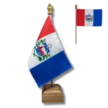 Imagem de Bandeira de Mesa Elegance Alagoas, Decorativa, Dupla Face, Multicolorido, 19x30cm, Base em Madeira Natural, para Escritório, Eventos e Decoração