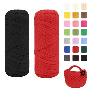 Imagem de Maxee Pacote com 2 fios de camiseta premium (200 g/75 m cada), linha de fita macia para crochê e tricô - cor intensa e fácil de cuidar