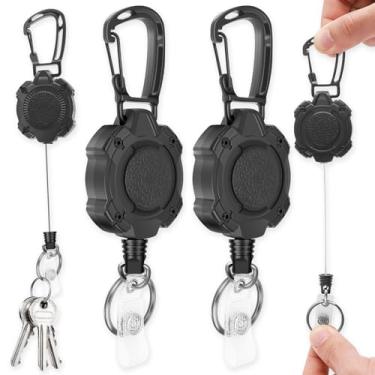Imagem de Pacote com 4 porta-chaves retráteis, mosquetões, porta-crachás, resistente, com cordão de aço retrátil de 80 cm, chaveiro extensível de 200 ml para homens, casa