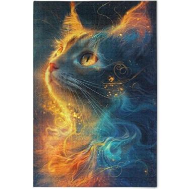 Imagem de Quebra-cabeças de gato fantástico personalizado 1000 peças para adultos decoração de arte pintura quebra-cabeça colorido exclusivo elefante branco presentes de festa, 75 x 50 cm