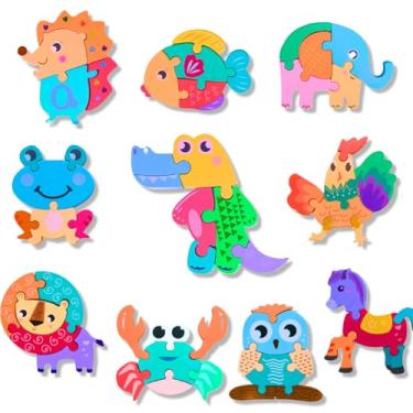 Imagem de Quebra-Cabeça 3D em Madeira para Bebês 1+ – Encaixe de Formas e Cores – Estimula Coordenação Motora, Lógica, Brinquedo Educativo (Animal - 1 un aleatória)